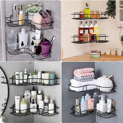 Bathroom Kitchen Punch Corner Frame Shower Shelf Wrought Iron Shampoo Storage Rack