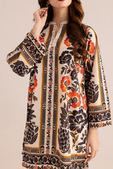 Stylish Printed V-Neck Shirt and Plain Trouser Set - 2 Pcs for Women