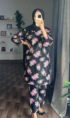 2 Pcs Women's Stitched Linen Embroidered Shirt And Trouser