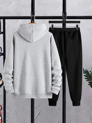 Men's Printed Fleece Hoodie Track Suit - 2 Pcs Set, Speed Gray