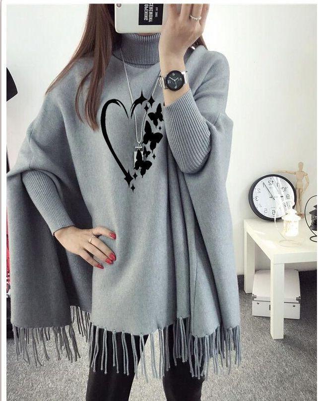 Women's Fleece Heart Butterfly Printed Poncho