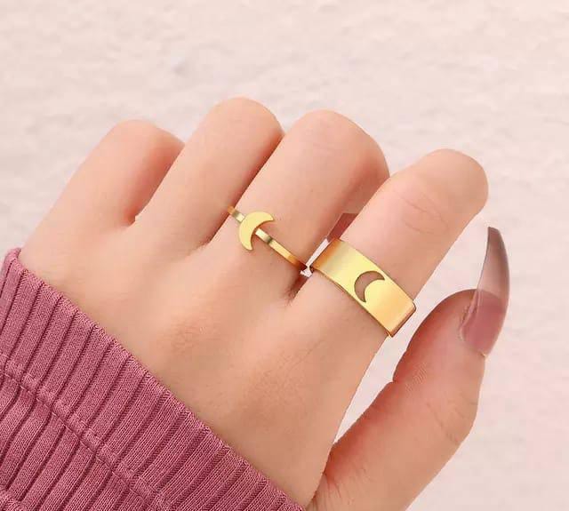 2 Pcs Trendy Couple Moon Rings