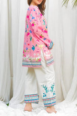 Stylish Printed V-Neck Shirt and Plain Trouser Set - 2 Pcs for Women