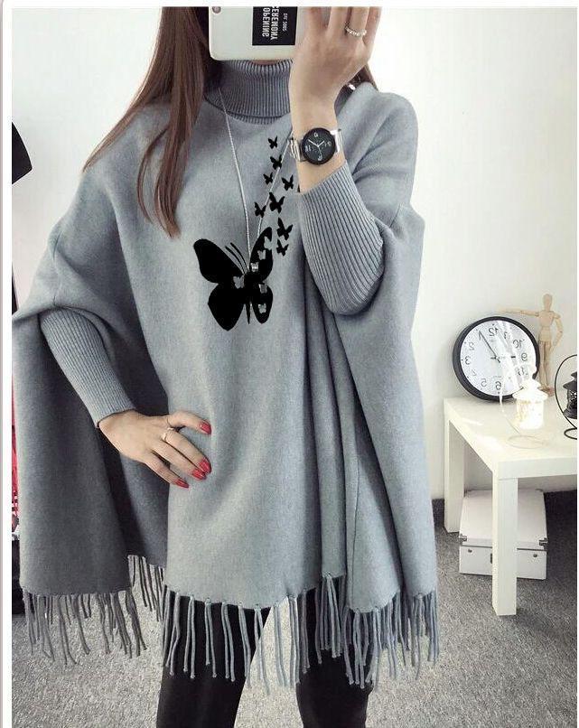 Women's Fleece Butterfly Printed Poncho