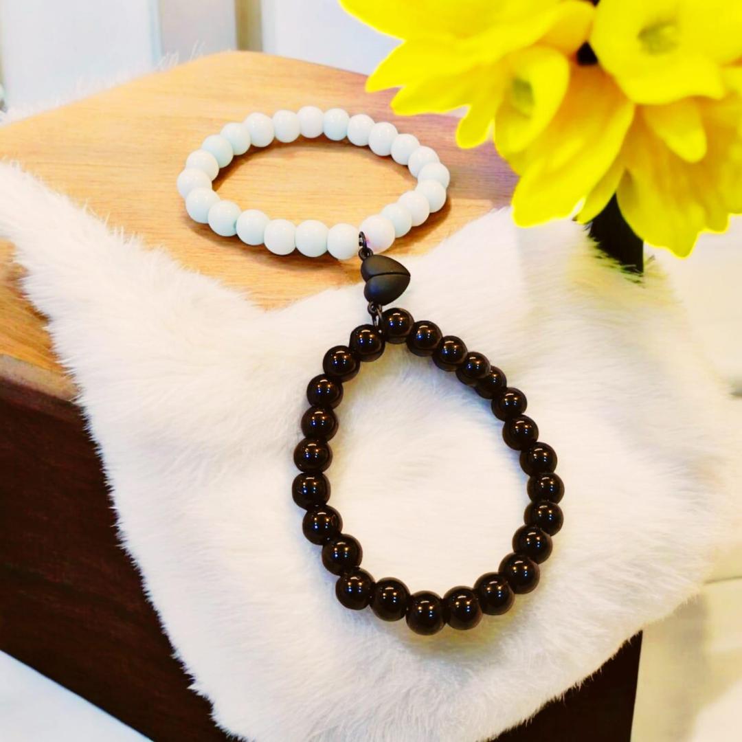 1 Pc Heart Design Resin Polish Artificial Stones Couple's Bracelet