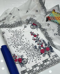 3 Pcs Women's Unstitched Organza Embroidered Suit