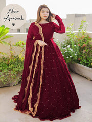 3 Pcs Women's Stitched Embroidered Maxi Suit