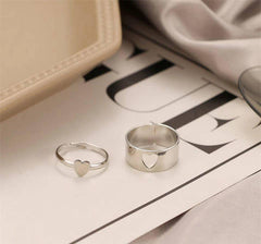 2 Pcs Trendy Couple Heart Rings