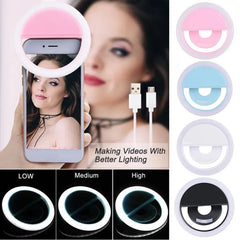 Mobile Selfie Ring Light Portable Selfie LED Ring Light for Mobile Phones Rechargeable Ring Light with Charging Cable For Tik Tok and Photography Brightness Adjustment with Flash Mode