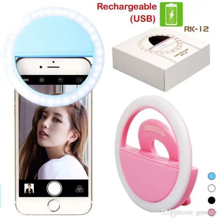 Mobile Selfie Ring Light Portable Selfie LED Ring Light for Mobile Phones Rechargeable Ring Light with Charging Cable For Tik Tok and Photography Brightness Adjustment with Flash Mode