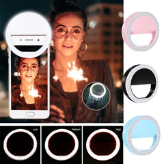 Mobile Selfie Ring Light Portable Selfie LED Ring Light for Mobile Phones Rechargeable Ring Light with Charging Cable For Tik Tok and Photography Brightness Adjustment with Flash Mode