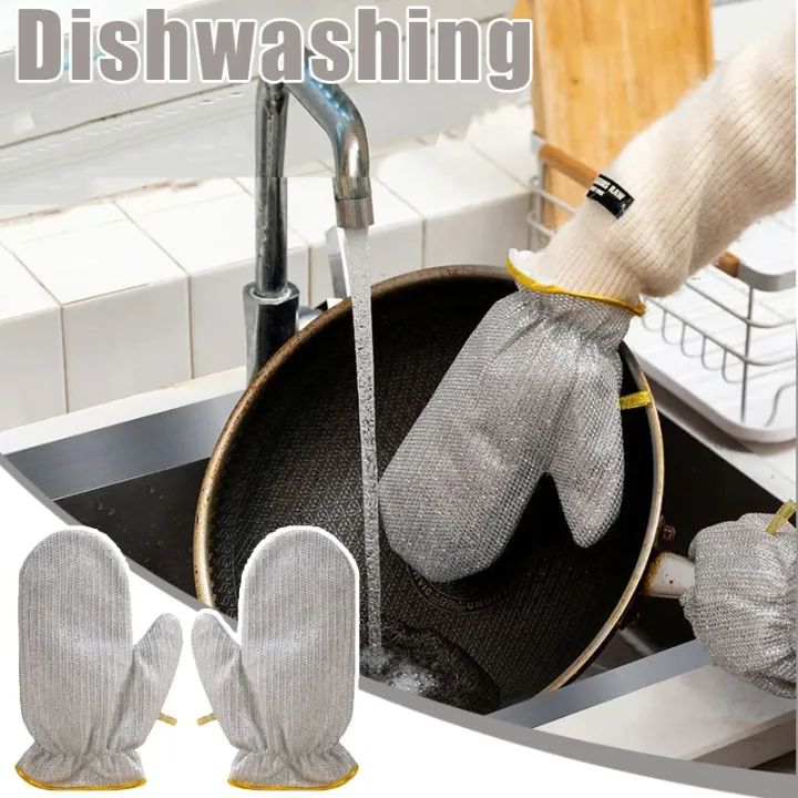 New Steel Wire Dishwashing Gloves for Kitchen Cleaning Waterproof & Insulated Multifunctional Household Cleaning Gloves Heat Resistant Reusable for Washing Dishes Pot Scrubbing Laundry and Gardening Durable & Skin Friendly